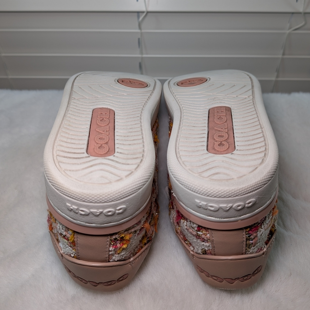 Coach Lowline Tweed Sneakers | Size 7.5 | Multicolor Pink & White Tweed with Box - Picture 12 of 16